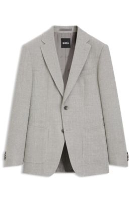 Blazer slim fit de lana virgen estampada, Gris claro