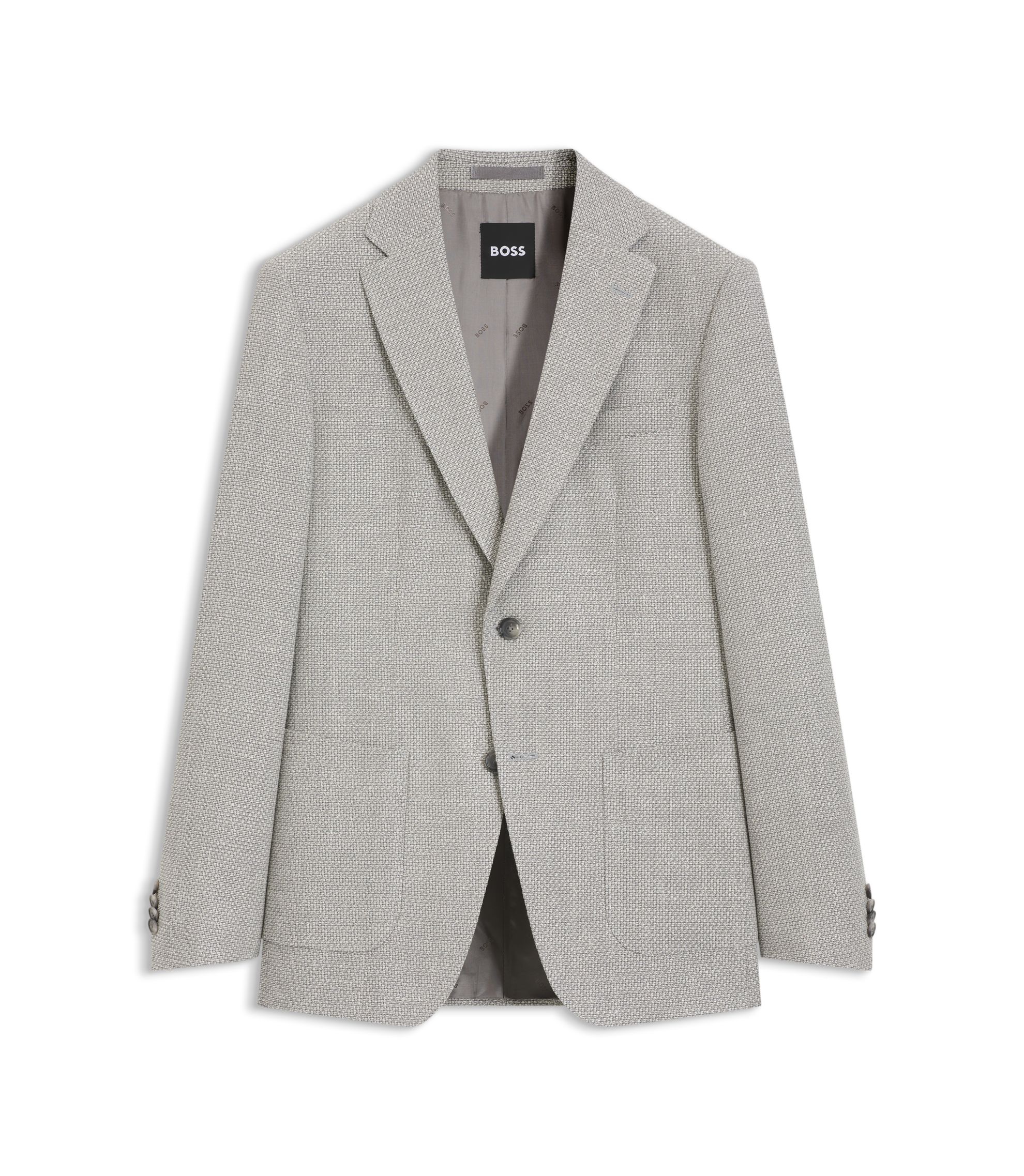 BOSS - Slim-fit blazer in a patterned virgin wool blend - Light Grey