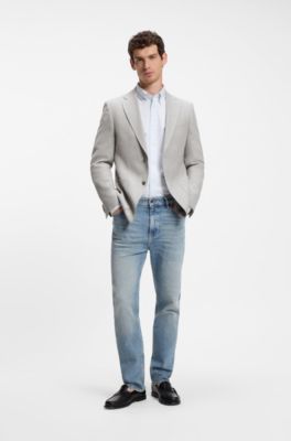 Blazer slim fit de lana virgen estampada, Gris claro