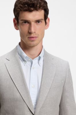 Blazer Slim en m&eacute;lange de laine vierge &agrave; motif, Gris chin&eacute;