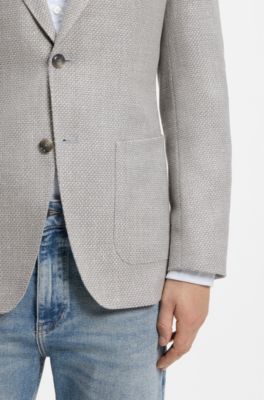 Blazer Slim en m&eacute;lange de laine vierge &agrave; motif, Gris chin&eacute;