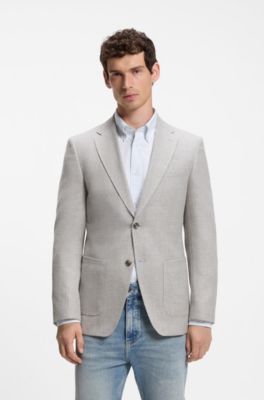 Blazer Slim en m&eacute;lange de laine vierge &agrave; motif, Gris chin&eacute;