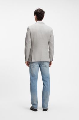 Blazer slim fit de lana virgen estampada, Gris claro