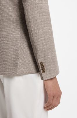 Slim-fit blazer in a patterned virgin wool blend, Beige