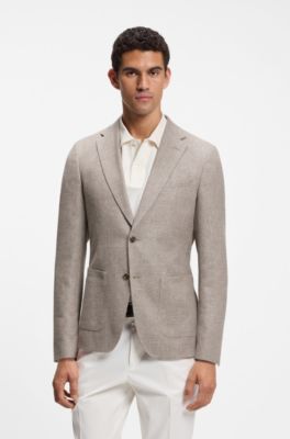 Slim-fit blazer in a patterned virgin wool blend, Beige