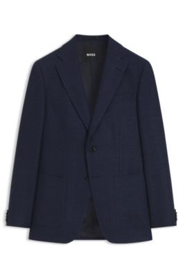 Slim-fit blazer in a patterned virgin wool blend, Dark Blue