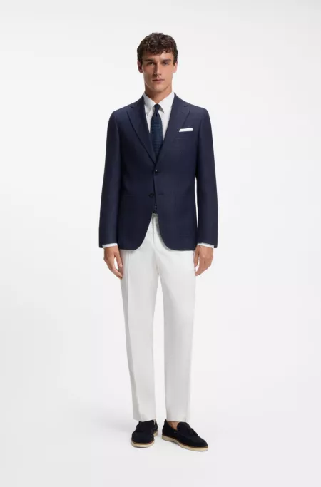 Slim-fit blazer in a patterned virgin wool blend