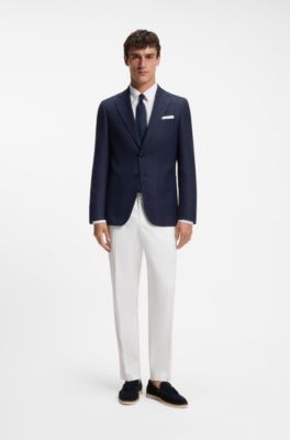 Slim-fit blazer in a patterned virgin wool blend, Dark Blue