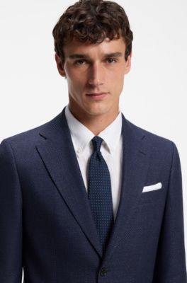 Slim-fit blazer in a patterned virgin wool blend, Dark Blue