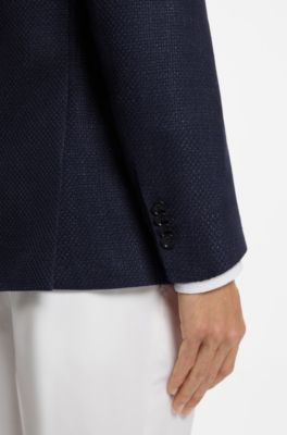Slim-fit blazer in a patterned virgin wool blend, Dark Blue