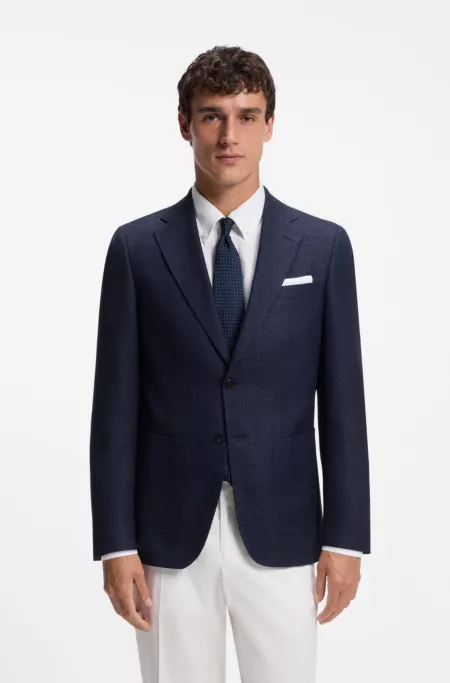 Slim-fit blazer in a patterned virgin wool blend