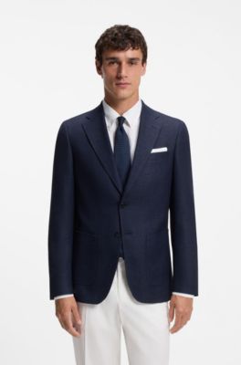 Slim-fit blazer in a patterned virgin wool blend, Dark Blue