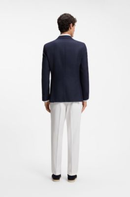 Slim-fit blazer in a patterned virgin wool blend, Dark Blue