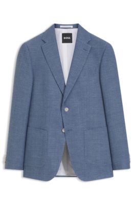 Slim-fit blazer in a patterned virgin wool blend, Light Blue
