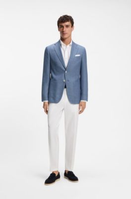 Slim-fit blazer in a patterned virgin wool blend, Light Blue