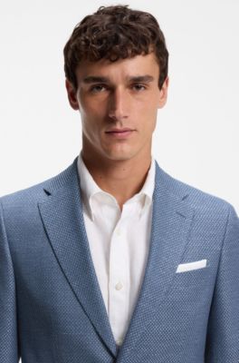 Slim-fit blazer in a patterned virgin wool blend, Light Blue