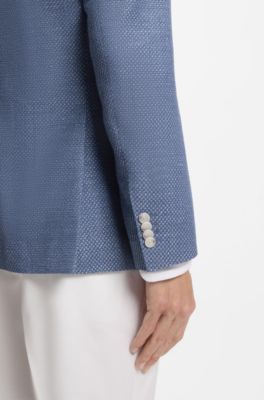 Slim-fit blazer in a patterned virgin wool blend, Light Blue