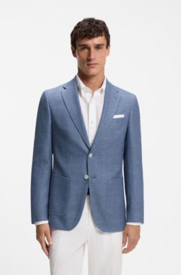 Blazer slim fit de lana virgen estampada, Celeste