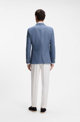 Slim-fit blazer in a patterned virgin wool blend, Light Blue