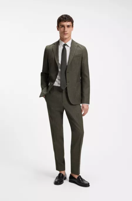 Slim-fit pants in virgin wool and linen