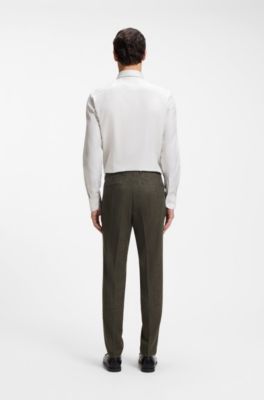 Slim-fit pants in virgin wool and linen, Light Green
