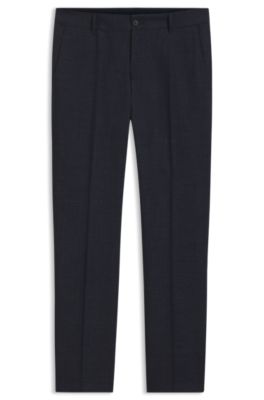 Slim-fit pants in virgin wool and linen, Dark Blue