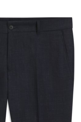 Pantalones slim fit de lana virgen y lino, Azul oscuro