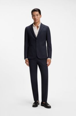Pantalones slim fit de lana virgen y lino, Azul oscuro