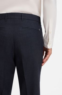 Pantalones slim fit de lana virgen y lino, Azul oscuro