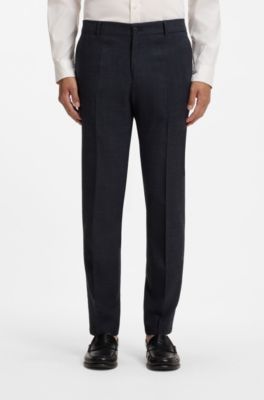 Pantalones slim fit de lana virgen y lino, Azul oscuro