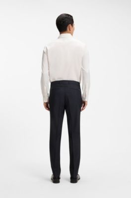Pantalones slim fit de lana virgen y lino, Azul oscuro