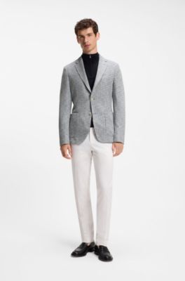Slim-fit jacket in a patterned cotton blend, Light Grey