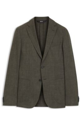 Slim-fit jacket in virgin wool and linen, Light Green