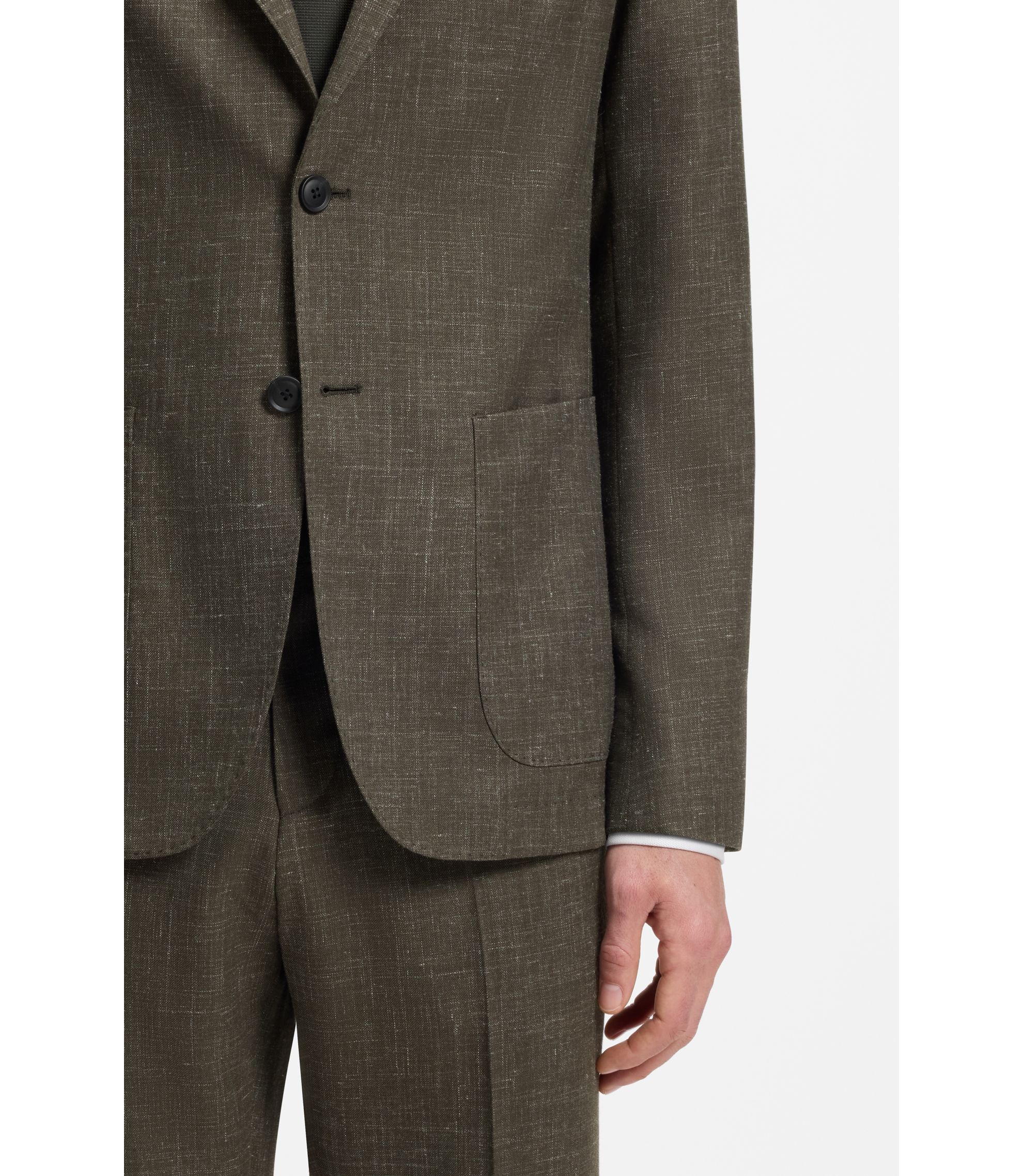 BOSS - Slim-fit jacket in virgin wool and linen - Light Green