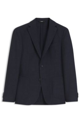 Chaqueta de traje slim fit de lana virgen y lino, Azul oscuro