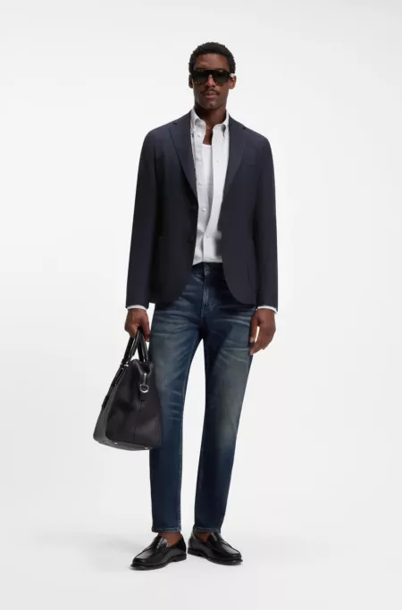 Slim-fit jacket in virgin wool and linen