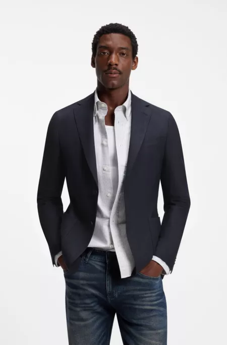 Slim-fit jacket in virgin wool and linen