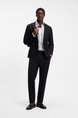 Blazer Slim en jersey de coton m&eacute;lang&eacute;, Noir