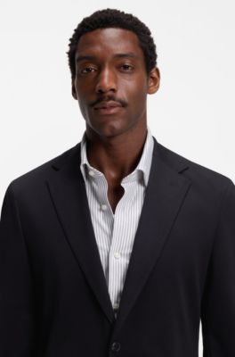 Blazer Slim en jersey de coton m&eacute;lang&eacute;, Noir