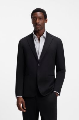 Blazer Slim en jersey de coton m&eacute;lang&eacute;, Noir
