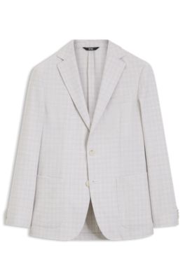 Blazer slim fit de lana virgen y algod&oacute;n a cuadros, Blanco