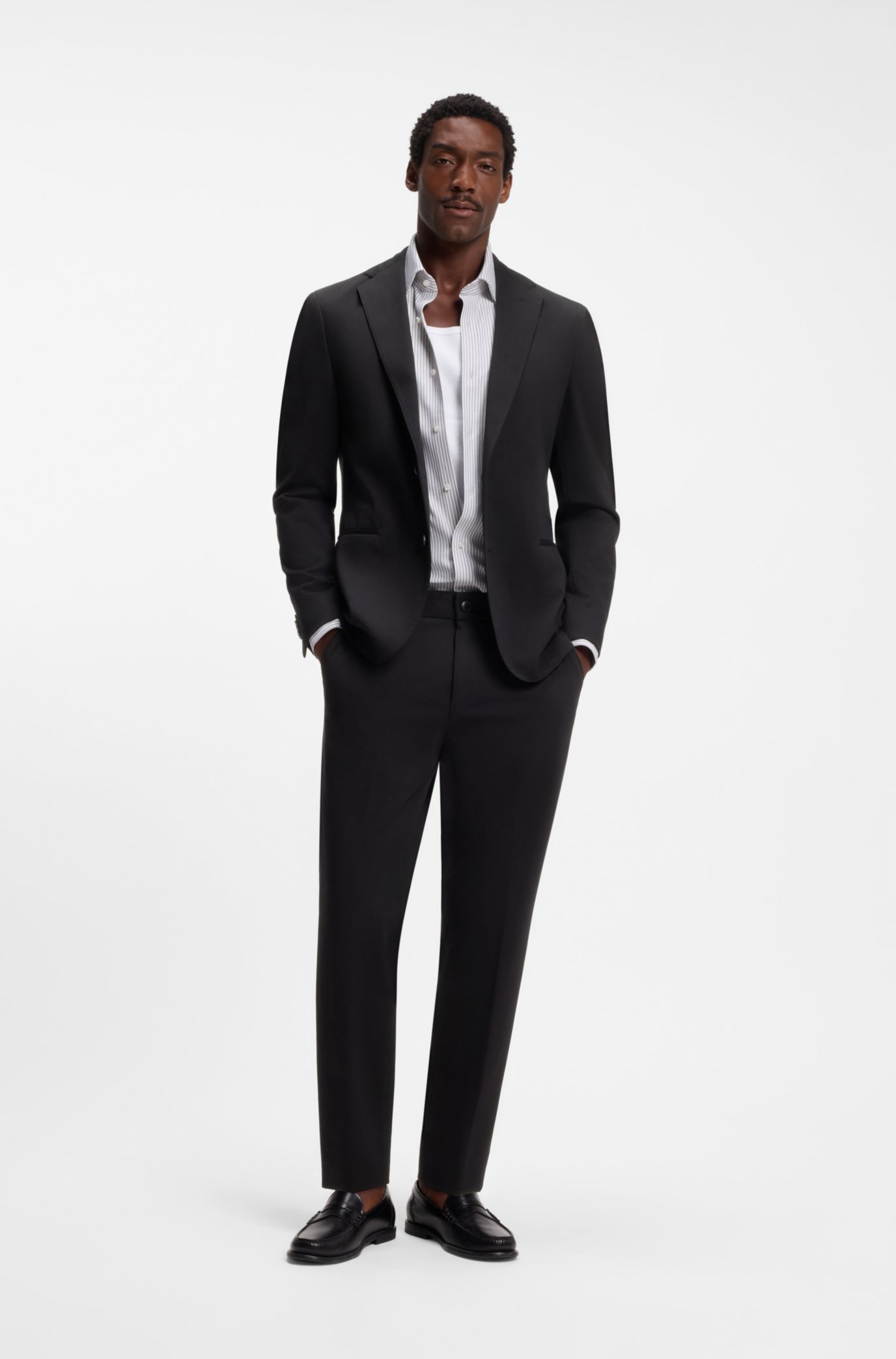 BOSS Tapered-fit pants in cotton-blend jersey, Men, Size: 32R, Black