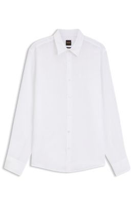 Camisa regular fit de lino, Blanco