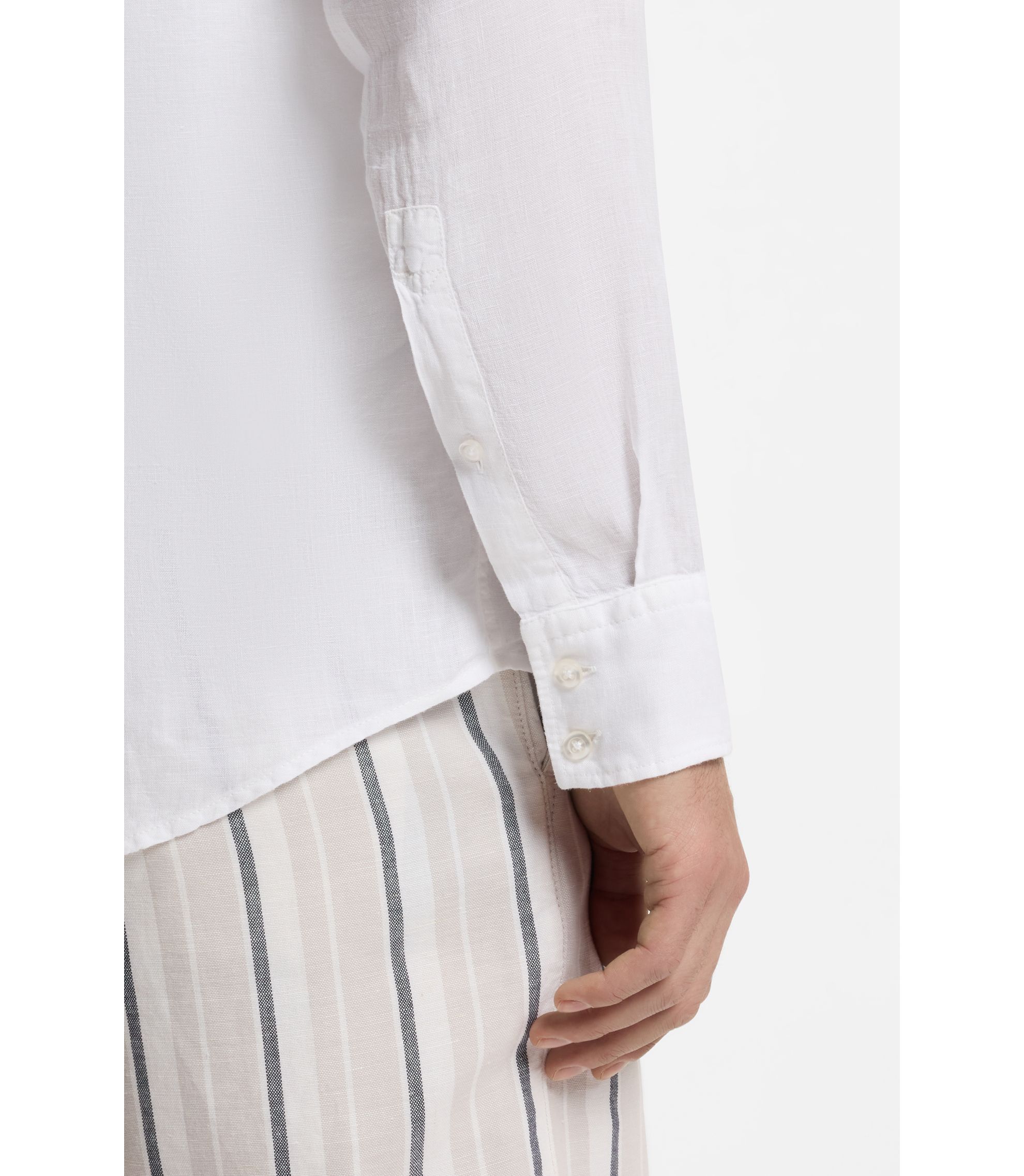 BOSS - Regular-fit shirt in linen - White