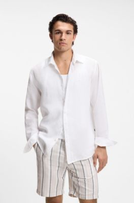 Regular-fit shirt in linen, White