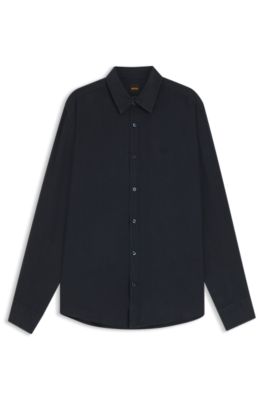 Camisa regular fit de lino, Azul oscuro