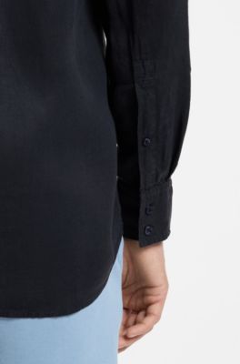 Regular-fit shirt in linen, Dark Blue