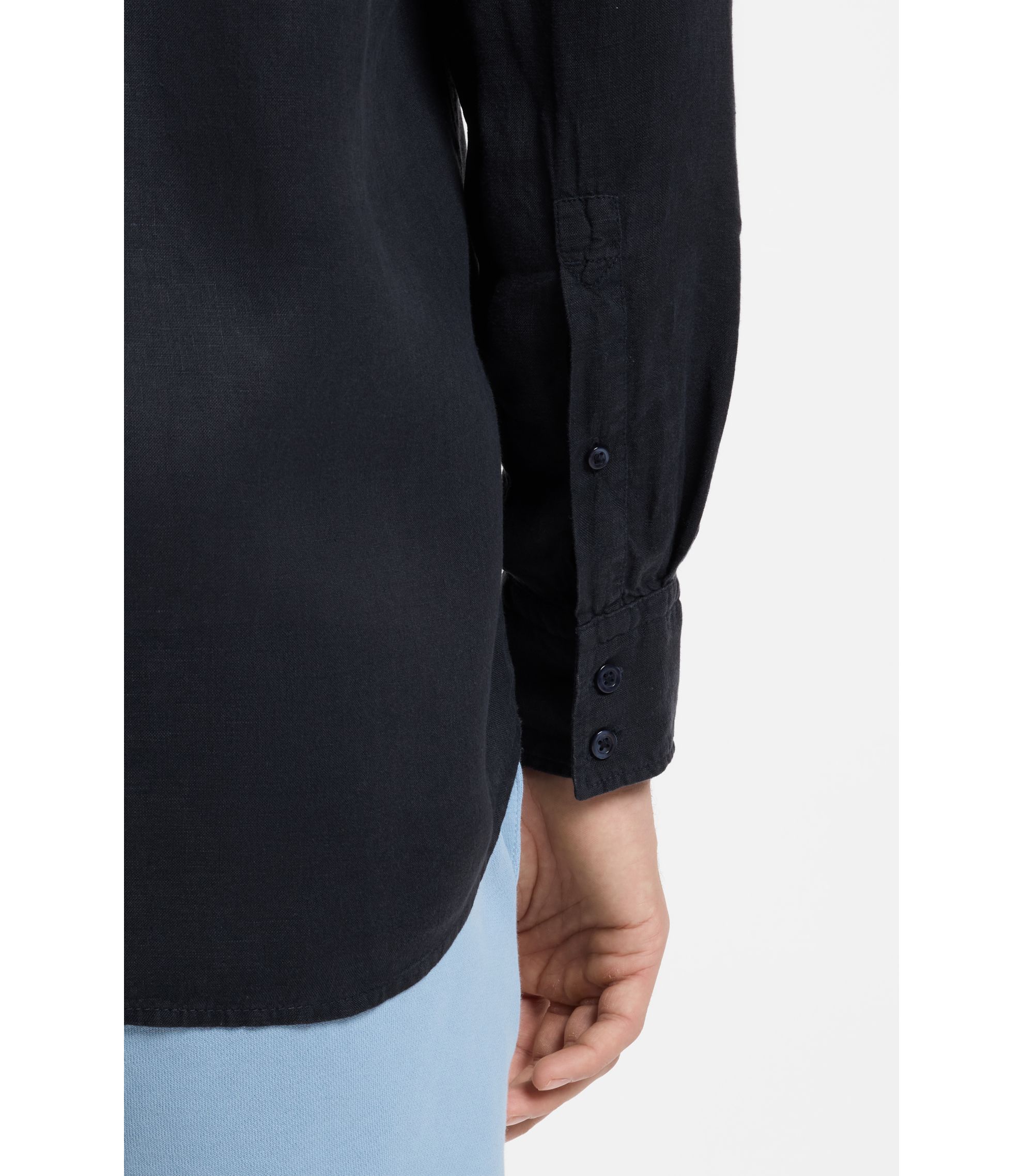 BOSS - Regular-fit shirt in linen - Dark Blue