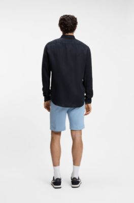 Camisa regular fit de lino, Azul oscuro