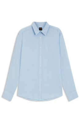 Camisa regular fit de lino, Celeste
